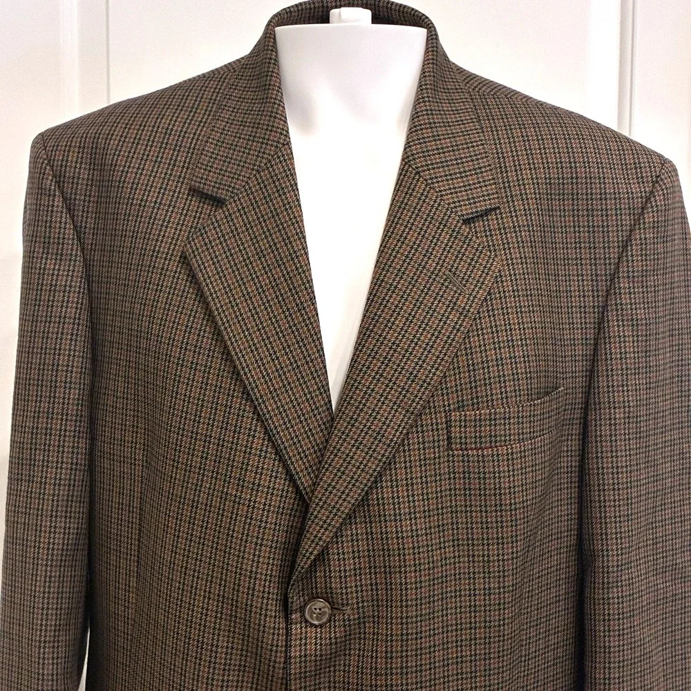Vtg John Weitz Sport Coat Blazer Mens 46 Wool Tweed Houndstooth GlenPlaid Poland